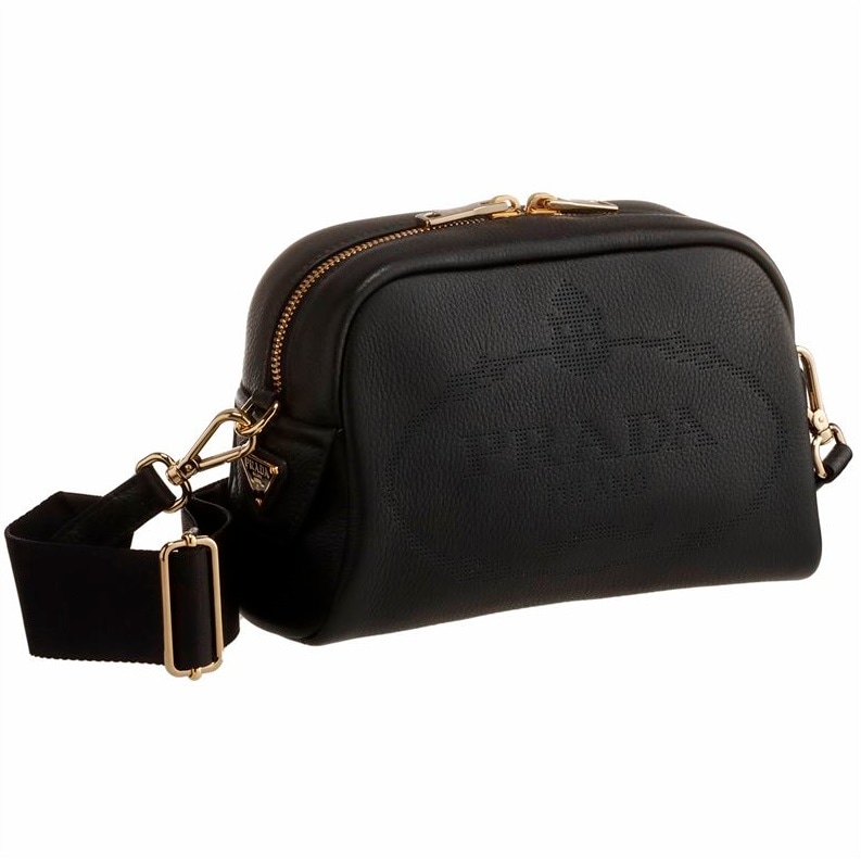 PRADA 1BH187-NERO プラダ ロゴプリント ショルダーバッグ ミニバッグ カーフスキンレザー ブラック/ゴールド /取寄品