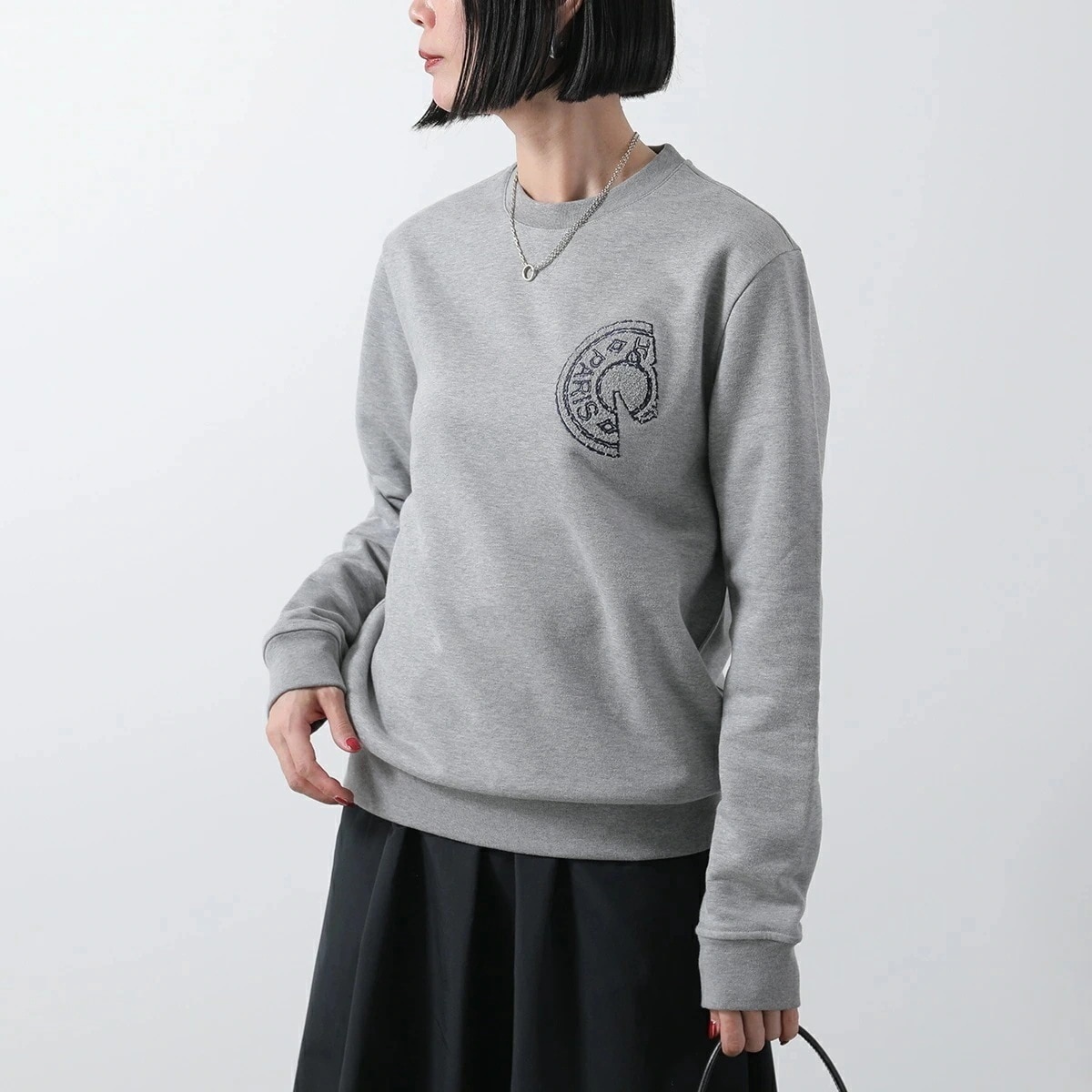 HERMES エルメス トレーナー クルー・ド・セル H557831HA レディース メンズ スウェット 長袖 クルーネック コットン ロゴ 刺繍 グレー