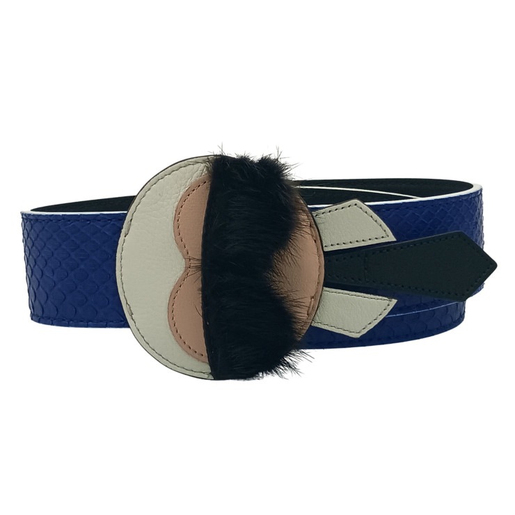 ショルダーストラップ STRAP YOU KARLITO ストラップ ユー カーリト カールラガーフェルド パイソン レザー ファー - シルバー金具 ブルー ブラック ホワイト系【本物保証】
