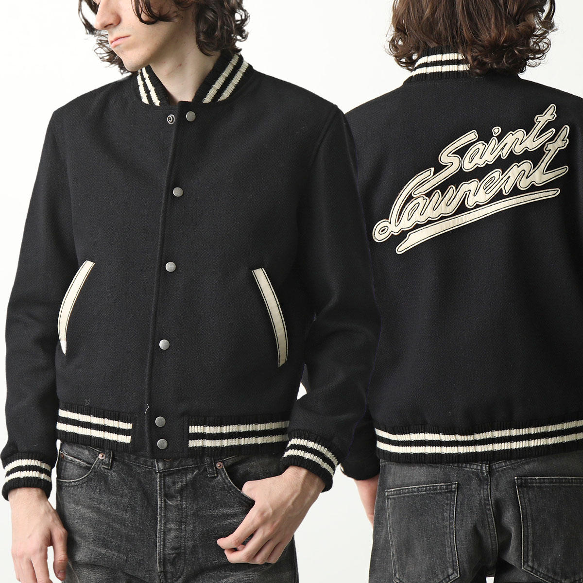 SAINT LAURENT サンローラン ジャケット 625918 Y180W メンズ ブルゾン ロゴ スタジアムジャケット テディジャケット ナイロン混ウール 1000 124,504円