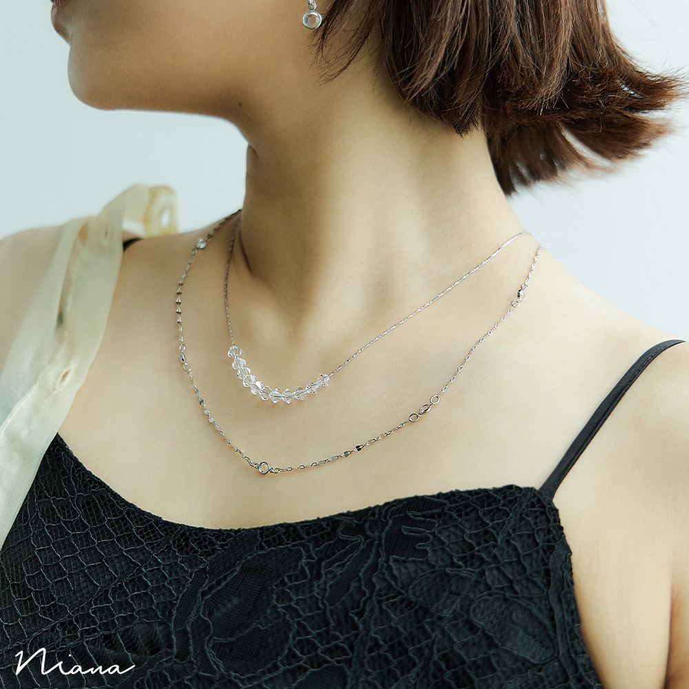 ネックレス レディース ビジュー 2連 結婚式 アクセサリー ビーズ ロング チェーン 華奢 シンプル ジュエリー ゴールド シルバー パーティー 大人 フォーマル 二次会 成人式 謝恩会 お呼ばれ