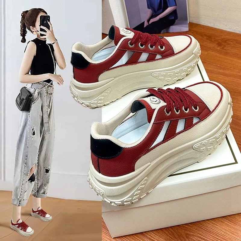 スニーカー　 厚底スニーカー ローカットスニーカーレディース レースアップシューズ 靴 シューズ ホワイト お洒落 カジュアル 運動福袋 4,707円