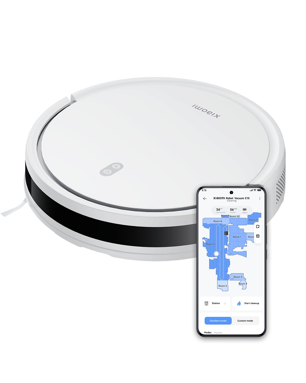 Xiaomi ロボット掃除機 E10 2-in-1 吸引水拭き両用 4000Pa 強力吸引 ジグザグ字型の掃除経路 段差検知 障害物乗り越え 3つの水量レベル対応 バッテリー持続時間は110分 音声