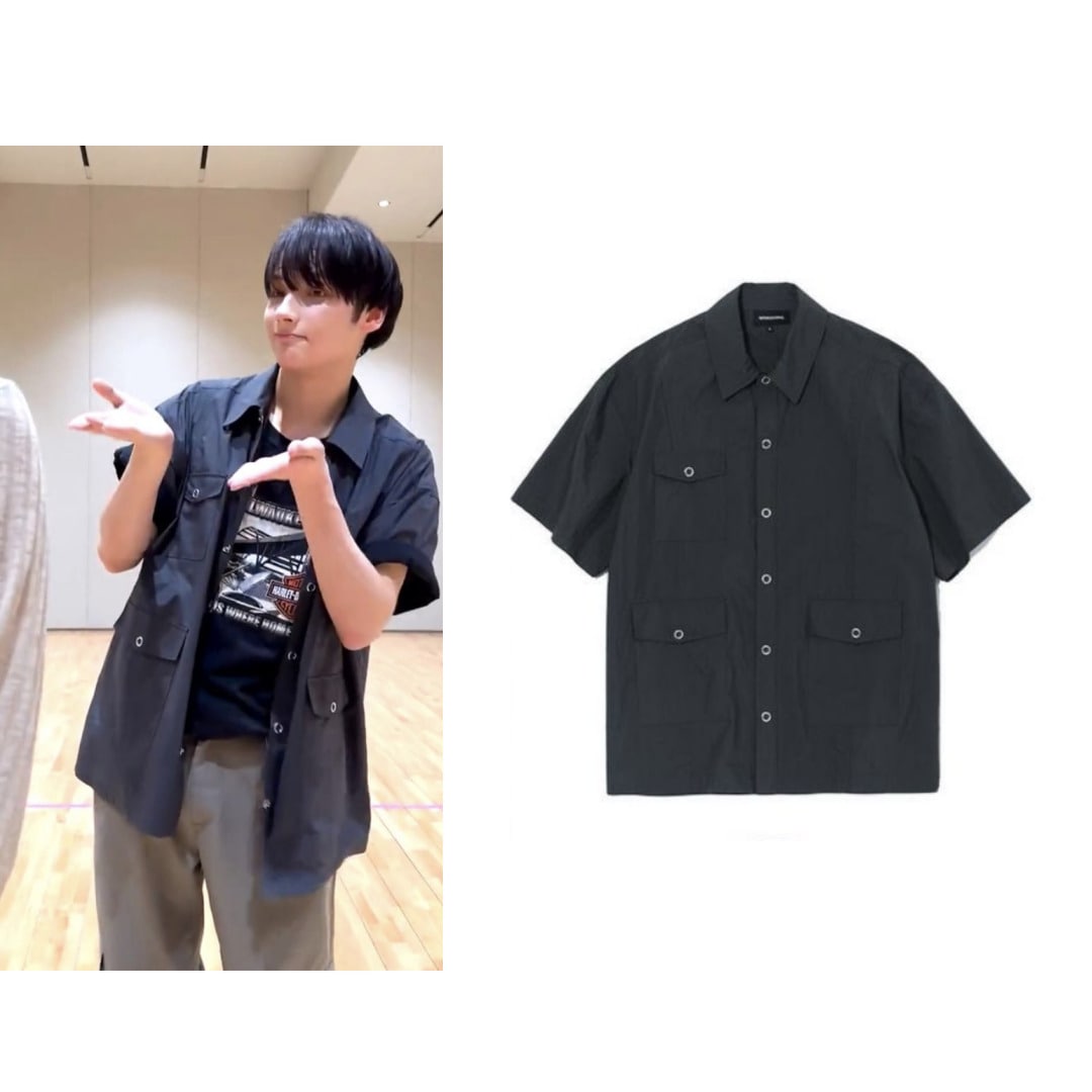 【TXT HUENINGKAI着用】Three-pocket over fit cotton blend half shirt オーバーサイズ半袖シャツ