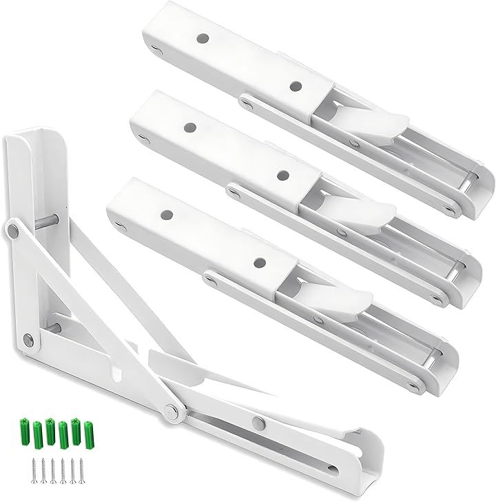 棚受け金具 折畳み l字金具 折畳みテーブルヒンジ 壁掛けテーブル 折り畳み リクライニング金具 折りたたみ 収納 耐荷重100kg (白4個入, 35CM)