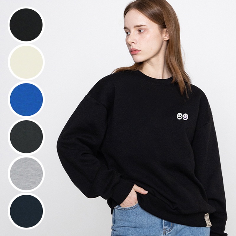 UNISEX]Double Smile Embroidered Logo Sweatshirt_6color