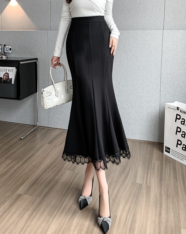 スカート ロングスカート マーメイドスカート ロング レディース ボトムス レース付き マーメイド きれいめ 大人 上品 おしゃれ お洒落 エレガント 無地 春 秋 デート お出かけ 女子会 休日
