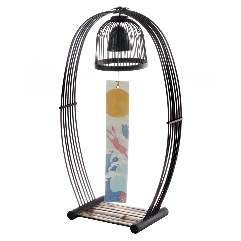 駿河竹千筋細工　置き風鈴　釣鐘　塗り・大　静岡県伝統工芸品　杉山雅泰 作　職人が竹ひごを組んで千筋にして作り上げられたインテリア　繊細で滑らかな曲線美