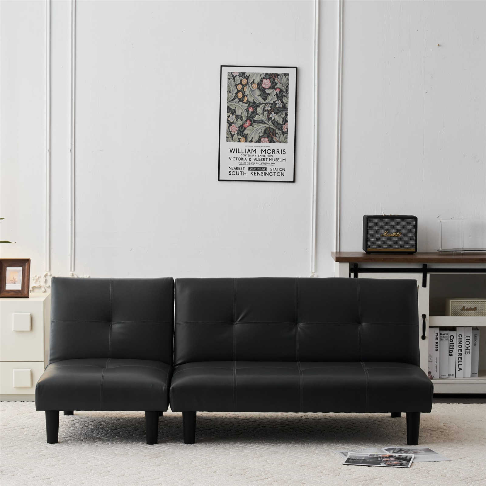 【日本国内出荷-3日で配達】PU ソファベッド 1+2ソファ ベッド ロータイプ 3人 リクライニングソファ 背もたれ3段 階 横方向 縦方向の組み合わせが可能で ブラック DJYC165