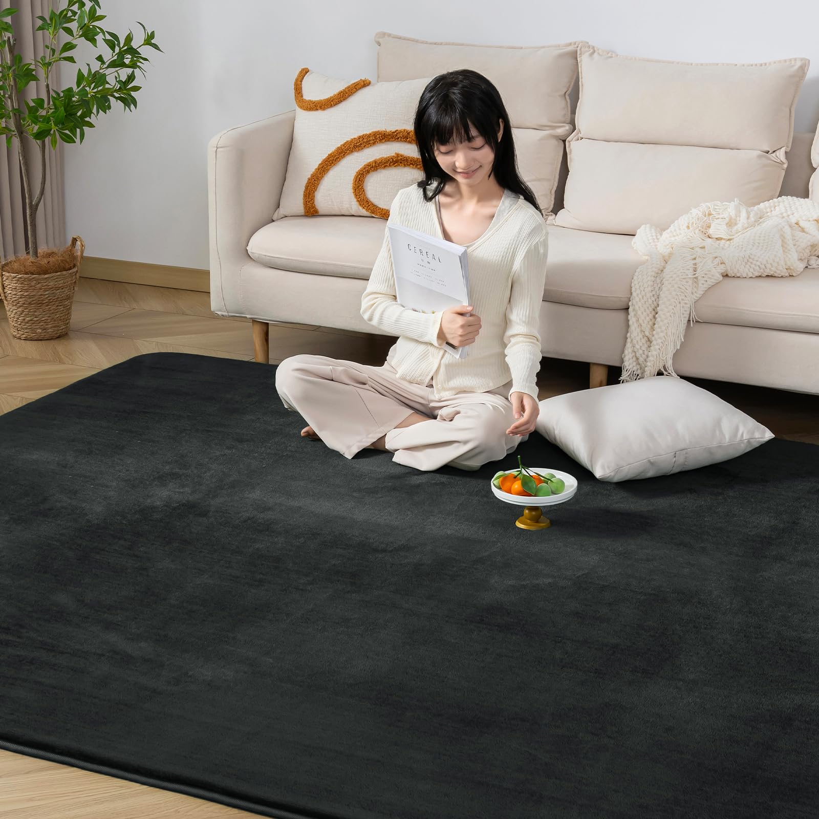 Keusnix ラグ カーペット 低反発 ラグマット 極厚25mm 絨毯 厚手 185x185cm 約2畳 滑り止め付 抗菌・防ダニ加工 オールシーズン快適 リビングマット ふわっと手触り じゅうたん