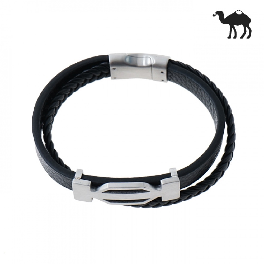 JBANS クラシックフラットツイストダブルレザーブレスレット (C1603-AC274BK)