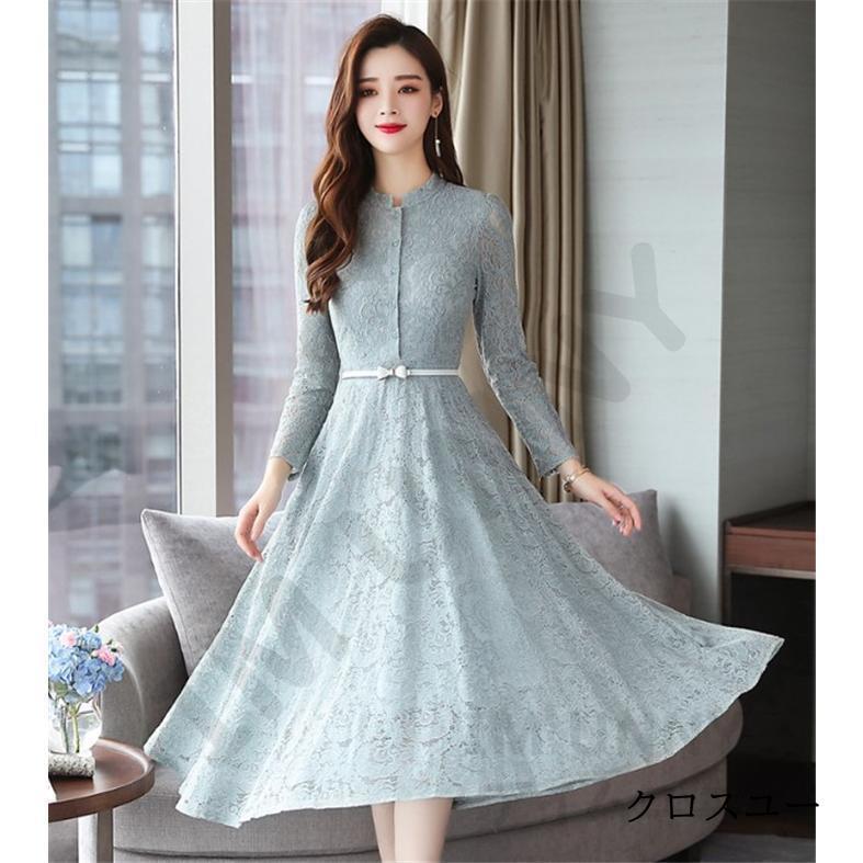 ワンピース レディース きれいめ フォーマルワンピース 結婚式 ドレス レースワンピース 長袖 Aラインワンピース パーティードレス 上品 ママワンピース 40代