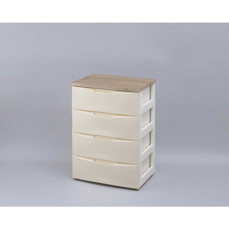 アイリスオーヤマ　IRIS OHYAMA　デザイン ウッドトップチェスト 4段 レギュラータイプ (アイボリー&アッシュブラウン/約幅56×奥行42×高さ81cm) 9,605円