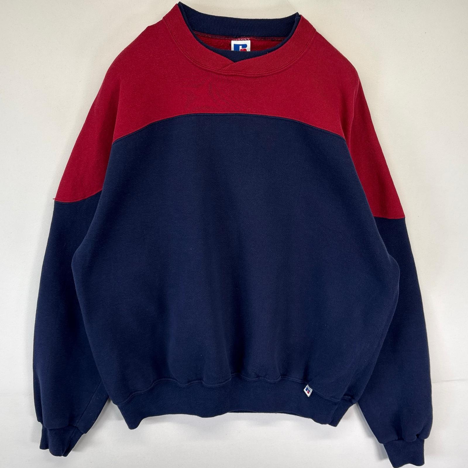古着 90s/90年代 USA製 スウェット トレーナー ツートンカラー 無地 大きいサイズ XL レッド メンズ