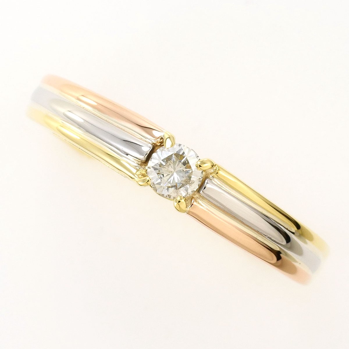 PT900 プラチナ K18 18金 YG イエローゴールド リング・指輪 15号 ダイヤモンド 0.14ct 総重量約3.0g ジュエリー 中古