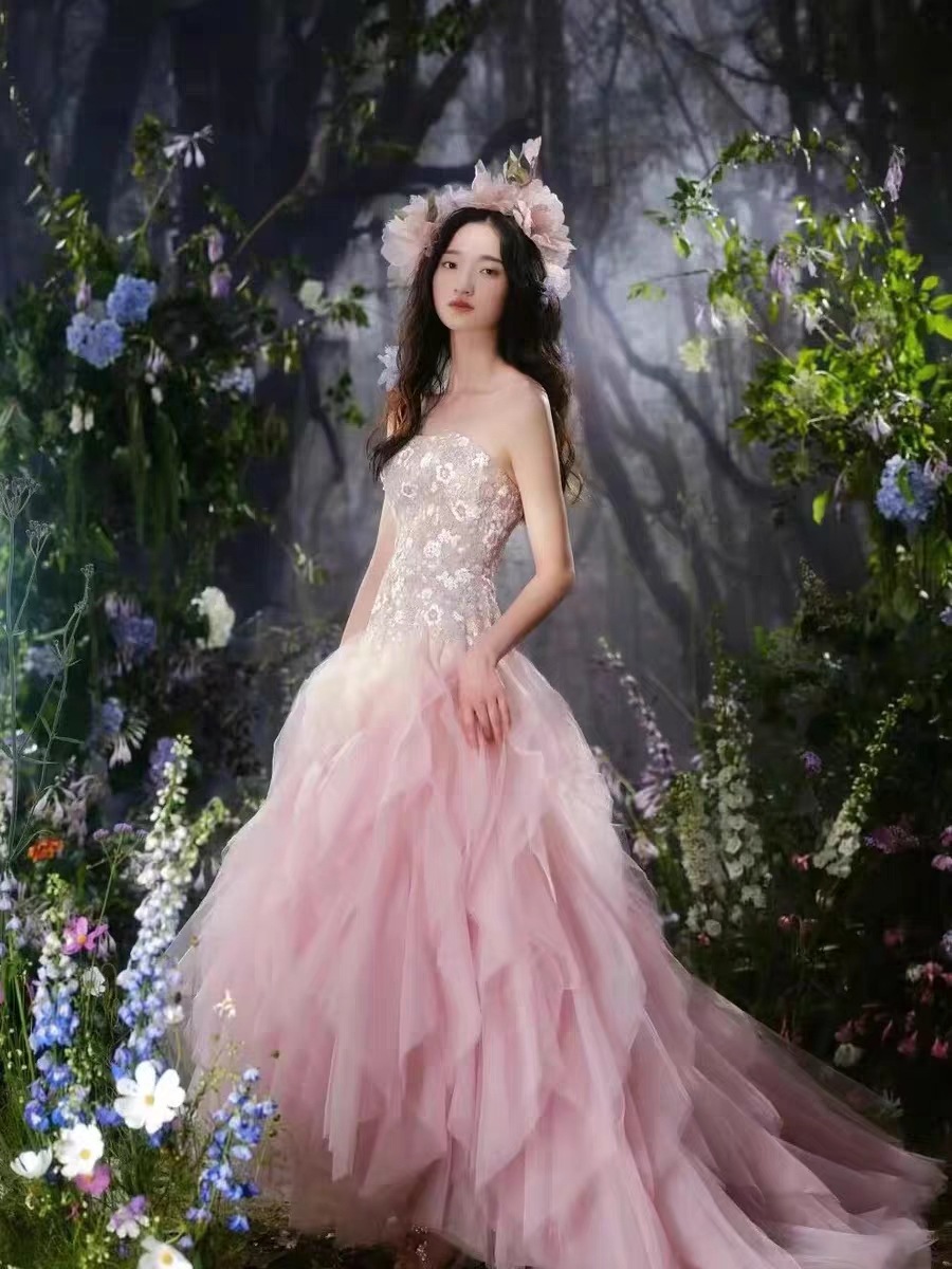 妖精の庭園刺繡ドレス ウェディングドレス パーティードレス 花嫁ドレス ロングレディース 結婚式 謝恩会 上品 きれいめ パーティードレス