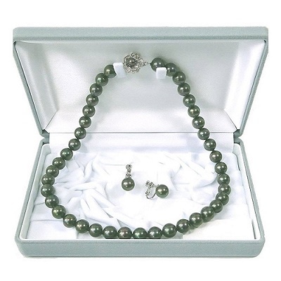 別珍ケース黒真珠ネックレスイヤリング（ピアス） 10.0ケース入り黒蝶貝パール10.0ミリ