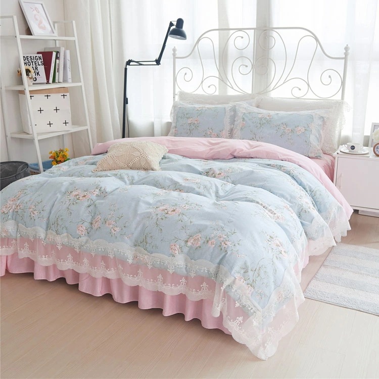 布団カバーセット 花柄 レース 韓国風 姫系 ベッドスカート オシャレ 寝具カバーセット 綿100％ 3点セット 4点セット ブルー ピンク 可愛い 掛け布団カバー プリント花柄 ロマンチック 敷きカ