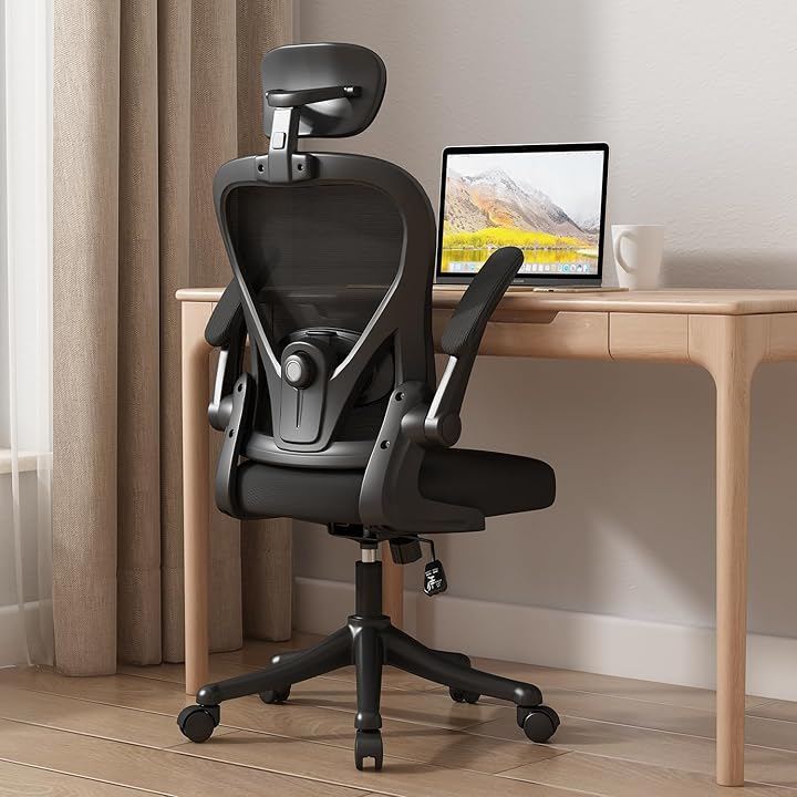 オフィスチェア メッシュ デスクチェア ヘッドレスト上下調節 腰サポート多段調節 9cm厚クッション 90回転アームレスト 30ロッキング 静音キャスター 椅子 (ブラック, 大型)