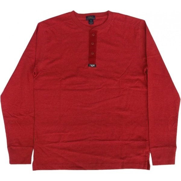 ボーイズサイズ 長袖 ヘンリーネック Tシャツ レッド boys PR2-256