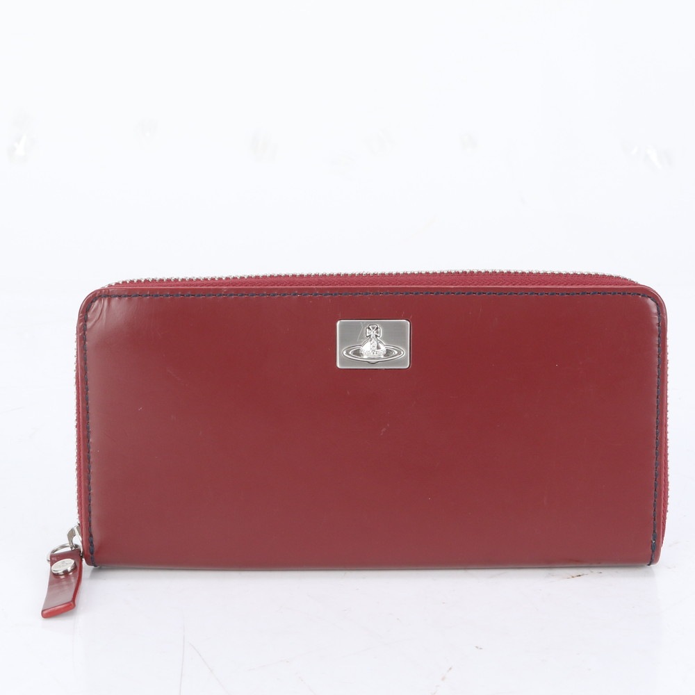 美品 オーヴ レッド ネイビー レザー 長財布 長財布 二つ折り ウォレット ラウンドファスナー メンズ レディース MCM CI21-3 中古