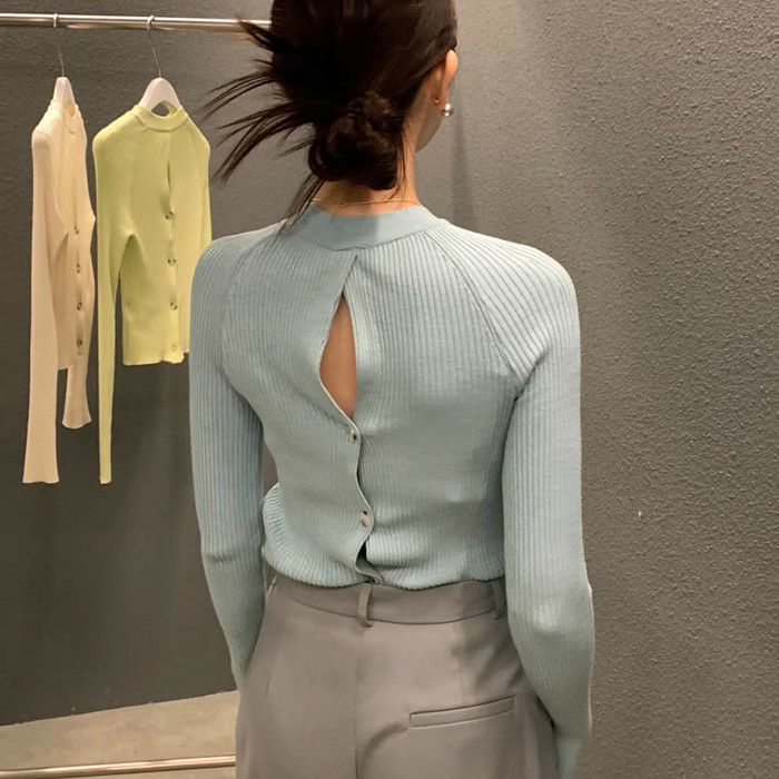 AW 新作 4color バックボタン オープン ニット