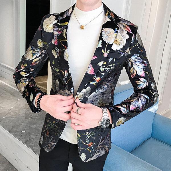 プリント 総柄 テーラードジャケット メンズ ブレザー ジャケット 春 秋 カジュアル スーツ コート スリムフィット 紳士 シングル ボタン