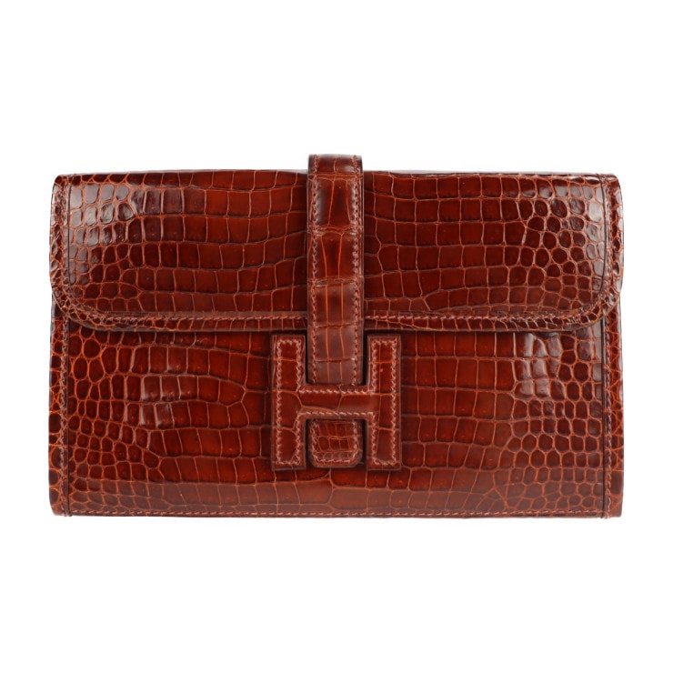 美品 HERMES エルメス クラッチバッグ - ジジェ ミニ ポロサス ミール ミエル ブラウン系 Hロゴ クロコダイル I 刻印 本物保証 中古