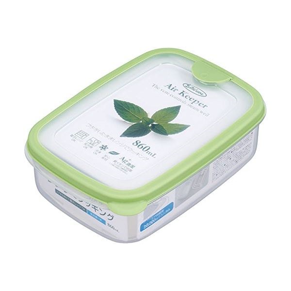 （まとめ） エアキーパー フードケース/保存容器 ソフトグリーン Mサイズ 860ml 抗菌効果 食洗機可 60個セット