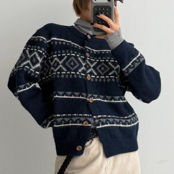 Hスタイル(KN)フィヨルドノルディックカーディガン(A9312) 冬 レディース ニット カーディガン ウール ウール アウター