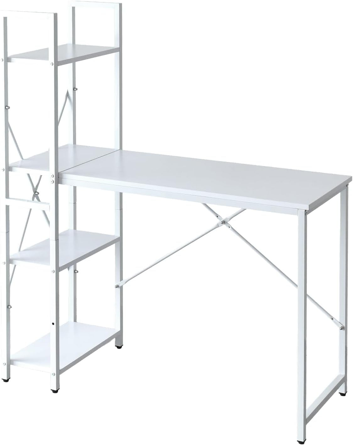 デスク パソコンデスク 幅115cm ラック付き 木製天板 収納棚 左右入替え対応 組立式 作業机 勉強机 在宅ワーク 省スペース シンプル コンパクト ホームオフィス