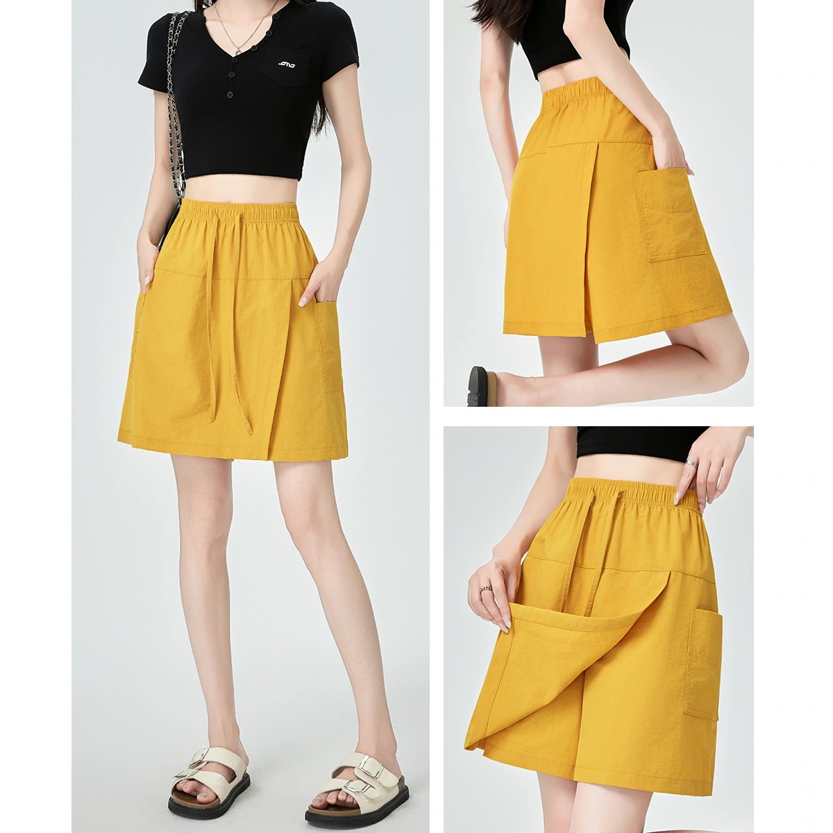 【超お得1つ買うと10個もらえる】メガ割ハーフパンツ スポーツ 速乾 作業着 スカート パンツ レディース 夏 新作 ウエストゴム フロントスプリット スポーツ カジュアル 五分丈パンツ スカート