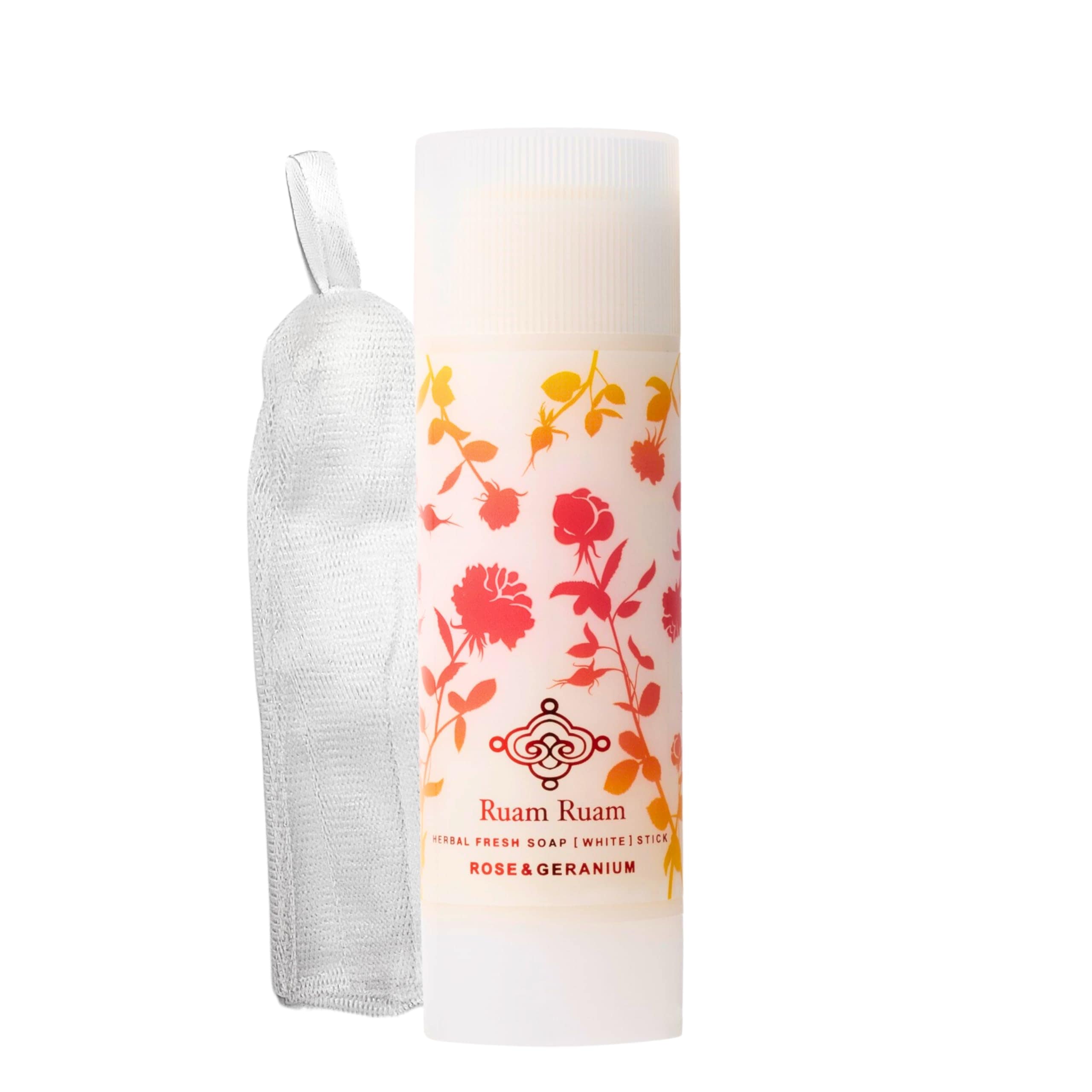 生せっけん スティック洗顔石鹸×泡立てネット付き (ローズ＆ゼラニウム) (約2ヶ月分) ルアンルアン(RuamRuam) 生せっけん 洗顔石鹸 無添加 敏感肌 クレイ 黒ずみ くすみ 乾燥肌 毛穴ケ