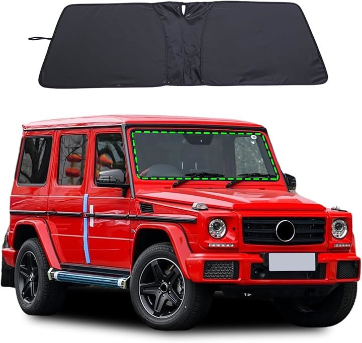 メルセデス ベンツ Gクラス 2004～2018年に対応 フロントガラス サンシェード 車用 日よけ 遮光マジカルシェード カーシェード 遮光断熱 夏(ブラック-スチールワイヤー)