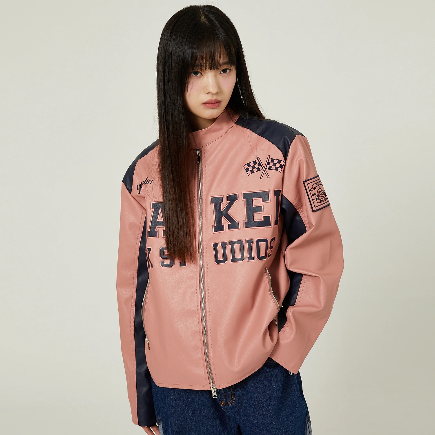 Single rider vegan leather jacket PINK