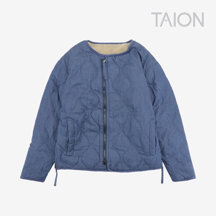 ミリタリー リバーシブル クルーネック ダウン ジャケット ボア インナー/インディゴデニムｘベージュ（R104BML）