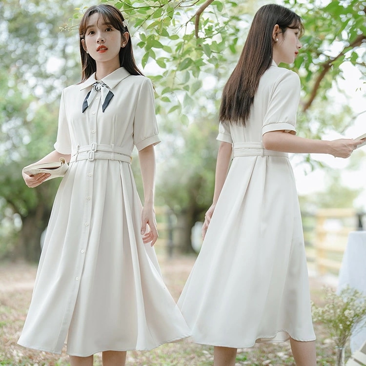 ワンピース レディース ワンピ シャツワンピース ベルト付き 半袖 膝下 大人 可愛い ゆったり カジュアル