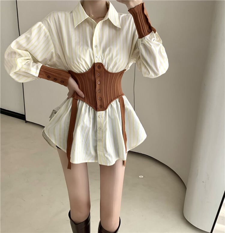 個性的 トップス ワンピース シャツ シャツワンピース ミニ ミニ丈 ショート ショート丈 袖あり 長袖 ウエストマーク かわいい 大人可愛い きれいめ シンプル カジュアル 大人 上品