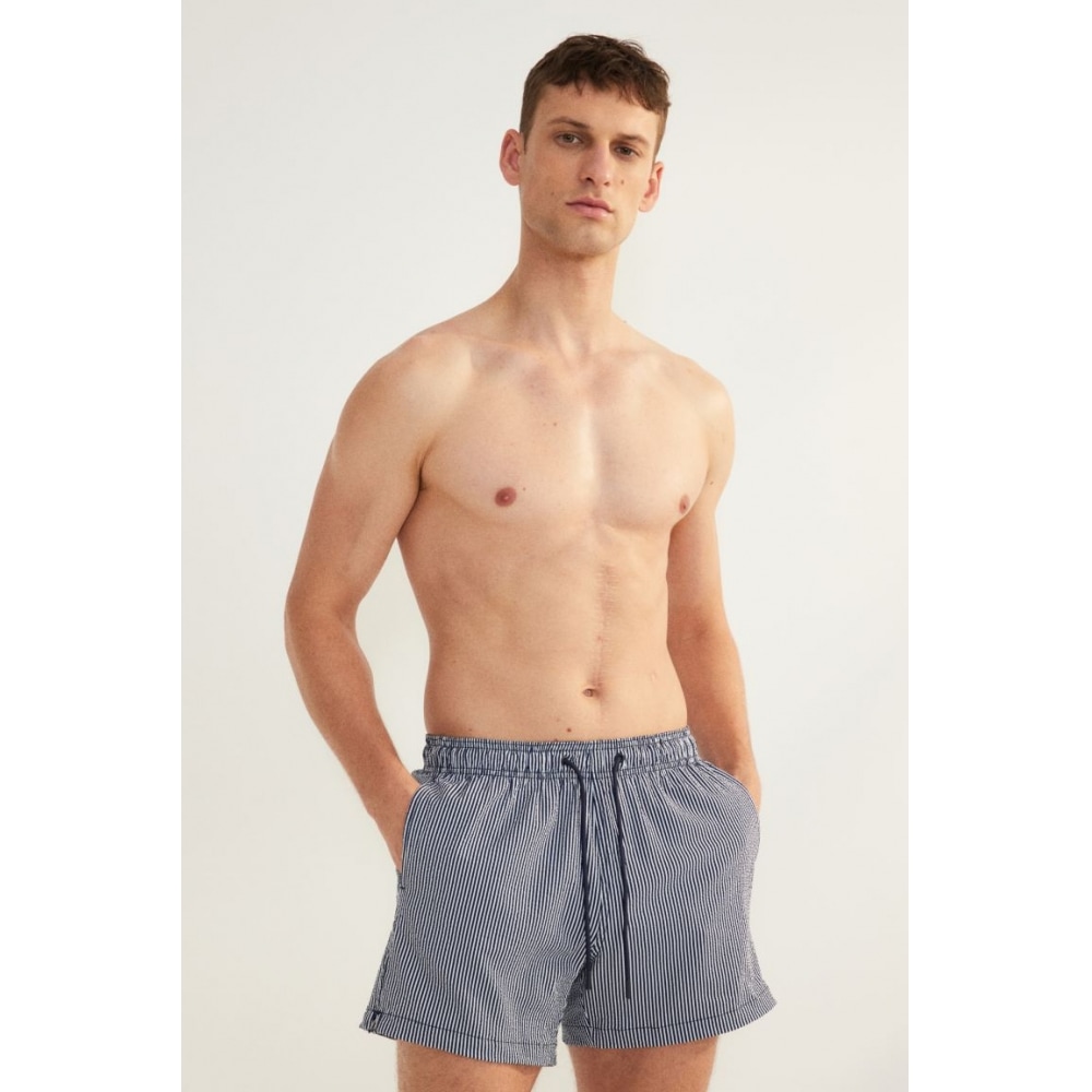 H&M シーサッカースイムショーツネイビーブルー/ストライプ