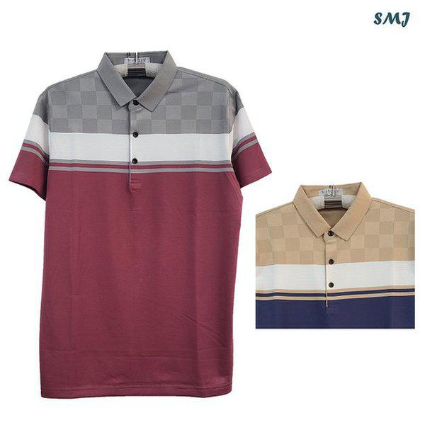 SMJ1775 メンズ半袖ポロシャツ 先染めシームレス 中年男性 半袖Tシャツ