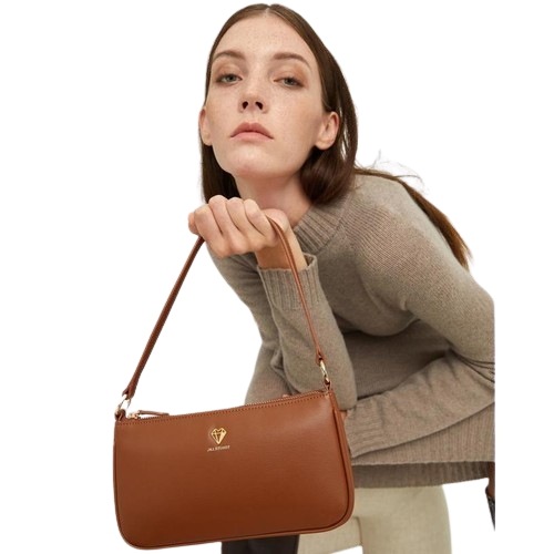 ブラウン ハート金属装飾 ビーガン レザー ショルダーバッグ JABA2E902W2