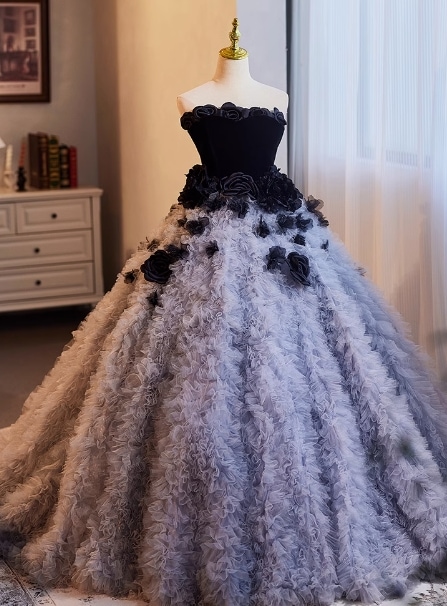 カラードレス 黒/ブラック グレー レイヤードドレス フランス風 ビスチェタイプ 華やか フレアスカート