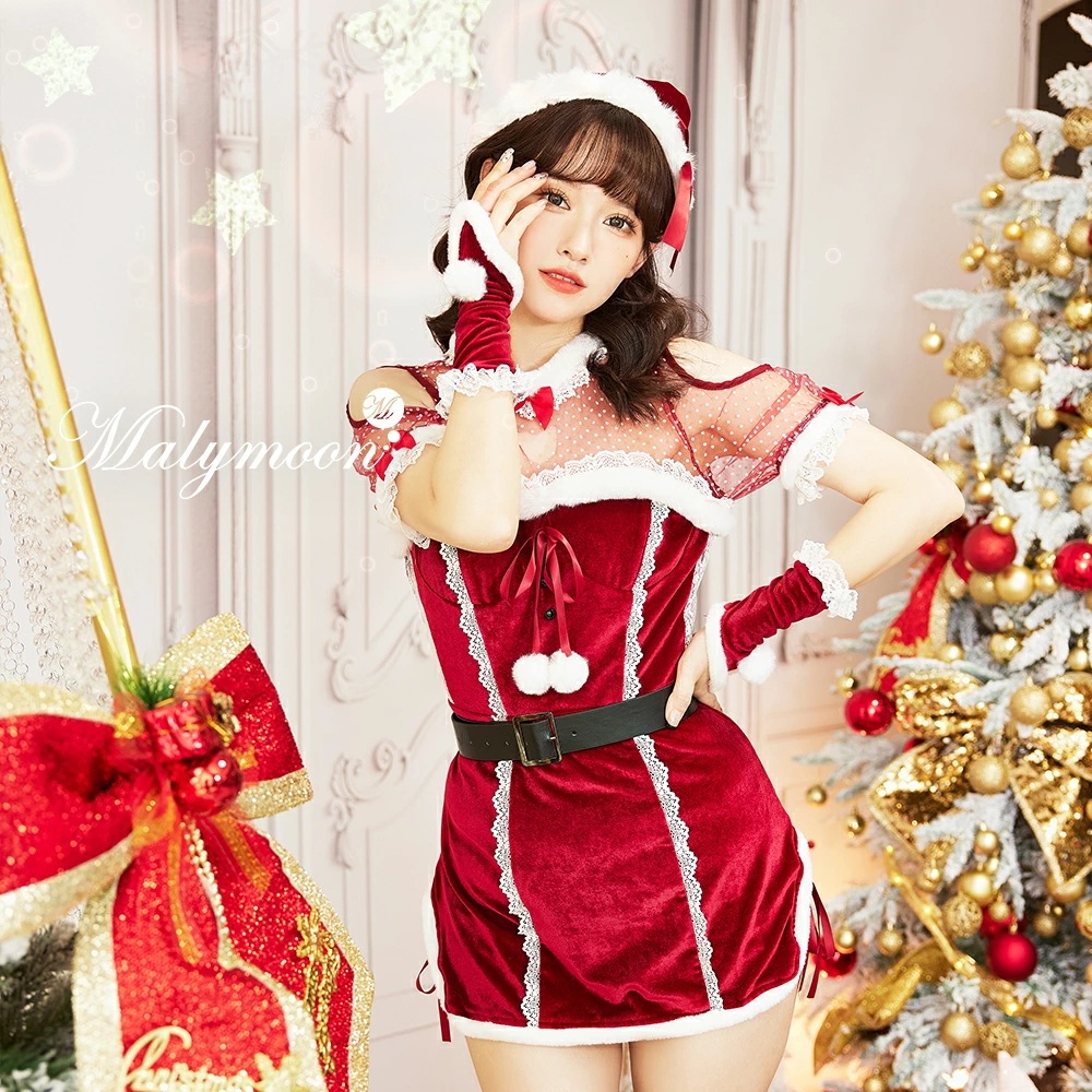【即納】サンタ クリスマス ハート ワンピース ファー 仮装 コスプレ コスチューム セクシー 女性 レディース 一式 マリームーン malymoon 【9770】