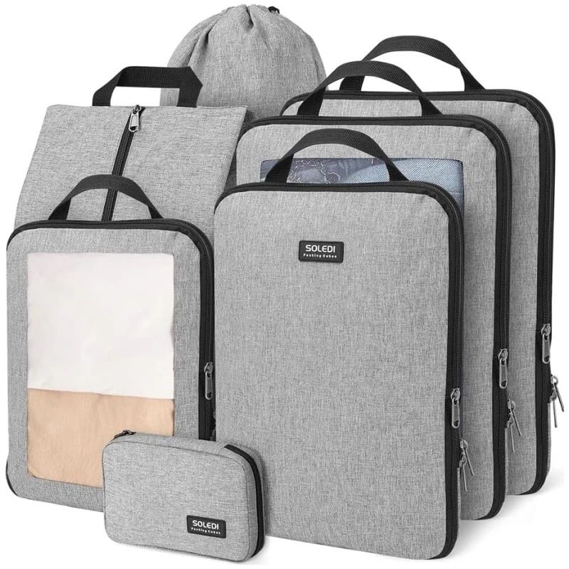 （オシャレ）トラベルストレージバッグ圧縮7点セットデジタルバスアメニティと化粧品収納バッグ衣類靴荷物トラベルバッグ