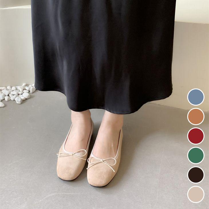 【期間限定】パンプス リボン スエード調 バレエシューズ 大人かわいい フラット 歩きやすい 【ash406-646】【予約販売：15-20日】宅込