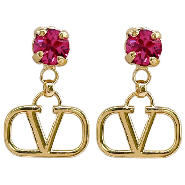 ピアス 5W2J0H29 YCW 7CR Vロゴ メタル クリスタル ゴールド フーシャ VLOGO SIGNATURE STRASS PENDANT EARRINGS