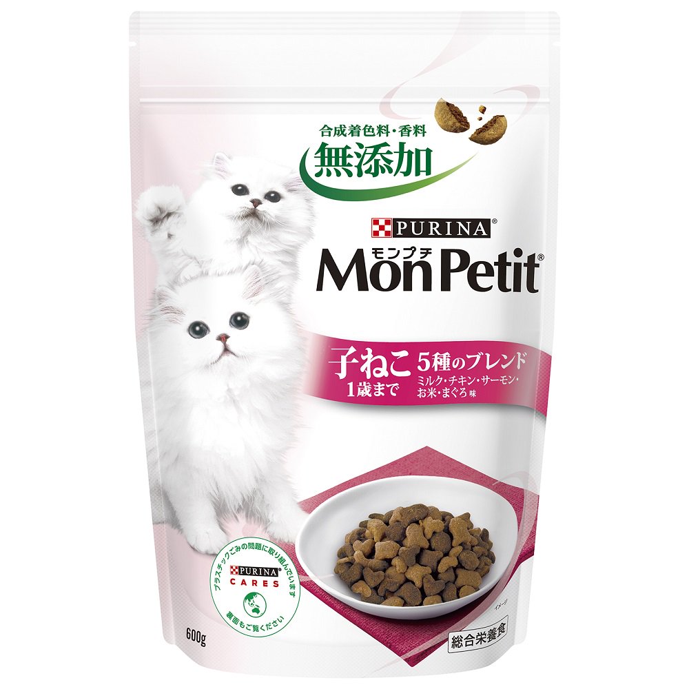 キャットフード　ドライ　バッグ　子ねこ５種のブレンド　ミルク・チキン・サーモン・お米・まぐろ味　６００ｇX１２袋　ＣＲＣ35―15―68―40―00