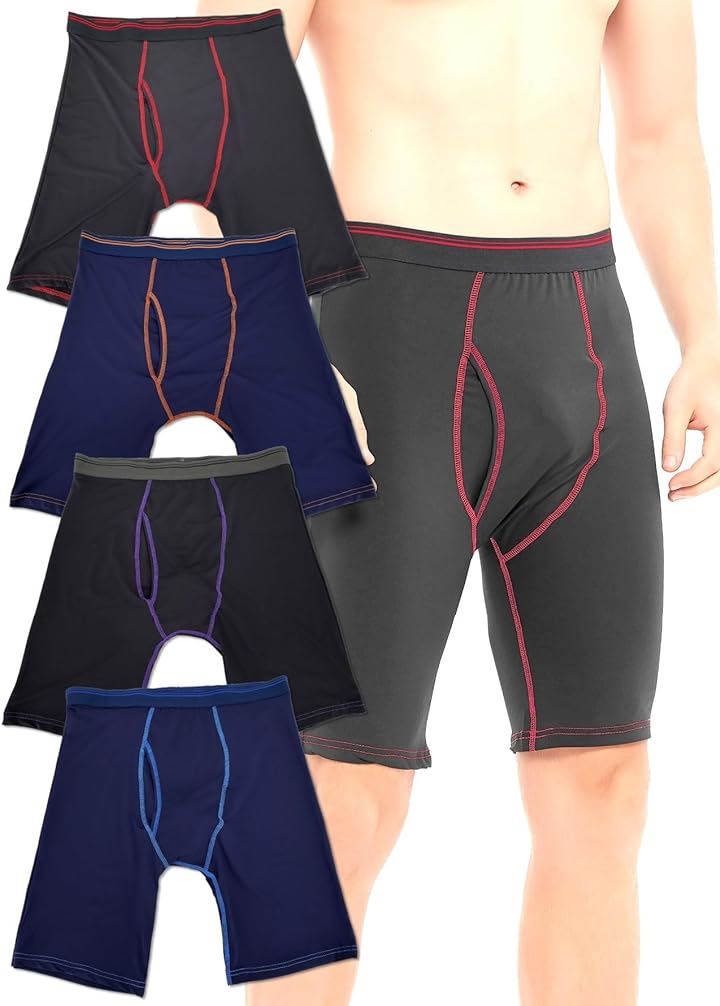 前開き 股ずれ防止 ロングボクサーパンツ 速乾 ひざ上丈 メンズ(4枚セット, 7L)