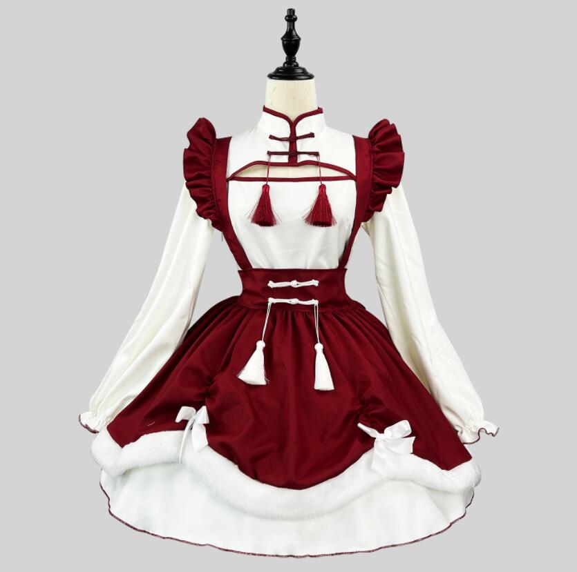 【TikTok人気新品】中華 ロリータワンピース 長袖 メイド服 中華メイド服 チャイナドレス レディース ハロウィン コスプレ衣装 学園祭 文化祭 イベント コスチューム 秋冬 元日 撮影衣装 きい