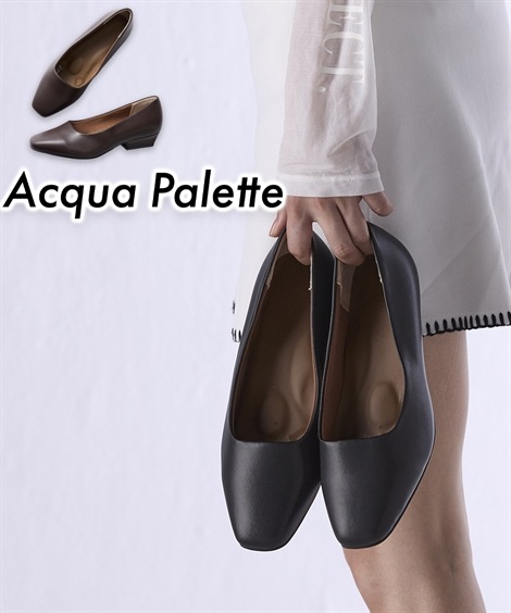 ラウンドトゥ ゆったり幅広 スクエアトゥローヒールパンプス ワイズ４E ACQUA PALETTE アクアパレット